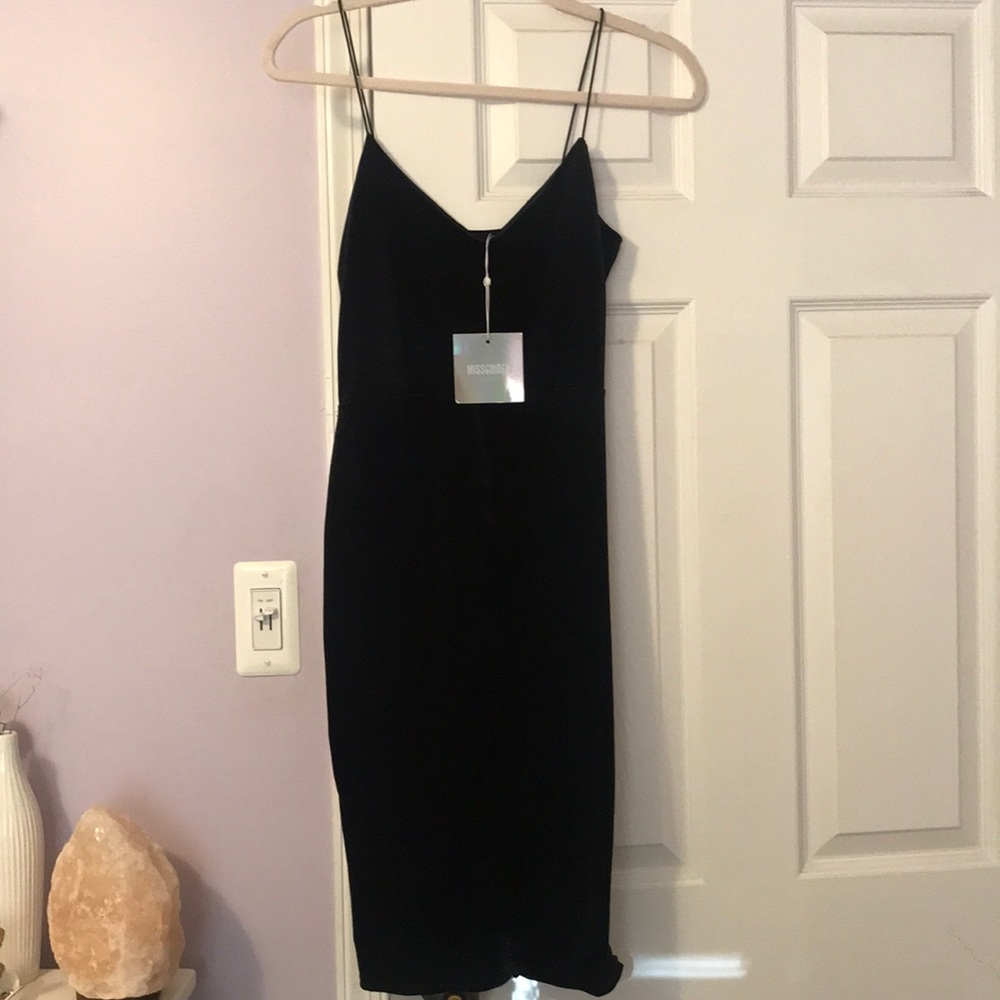 Black velvet midi dress